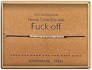 HolyFast Women's Morse Code Bracelet Sterling Silver Beads On Silk Cord Friendship Bracelet Gift for Her Fuck Off