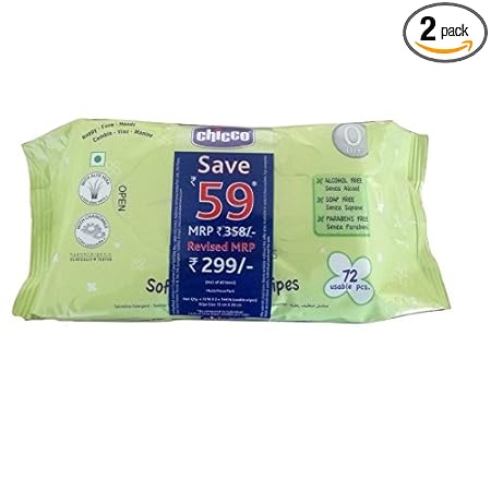 Chicco Baby Moments Cleansing Wipes (72 Pieces Each) - Pack of 2