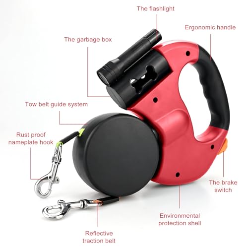 Laisse double rétractable pour chien robuste en nylon avec lampe torche - 5