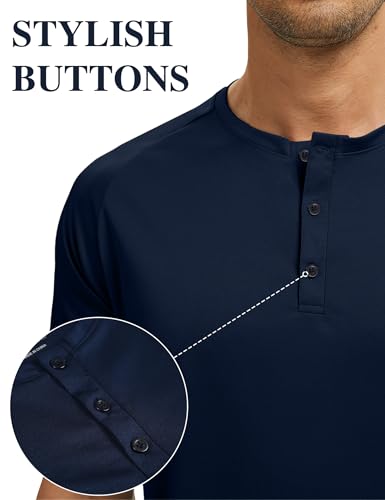 5 Pack Men's Loose Fit Henley Shirt Basic T Shirt, Moisture Wicking Breathable Button Down Short Sleeve3