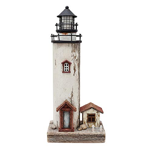 Wooden Lighthouse Decor with Light, Decorative Nautical Lighthouse Rustic Ocean Sea Beach Themed Lighthouse Decoration