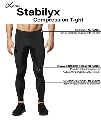 CW-X Men's Stabilyx Joint Support Compression Tights, Pants for Running and Recovery, 225809A, Black, Small3