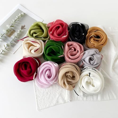 Wander Agio Hair Tie Silk Like Neck Scarf Womens Printing Small Scarves Square Headscarf Silky Hair Band Pure Color4