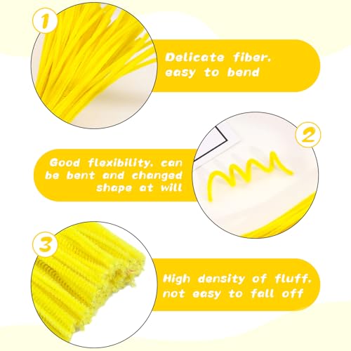 Image of ZXIIXZ Pipe Cleaners Craft, 100Pcs Yellow Chenille Stems for Craft Supplies | Yellow Pipe Cleaners Bulk for Home Arts and Crafts Supplies, DIY Festivals Bouquet Limpia Pipas for Flower Making