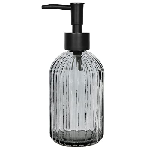 Topsky Glass Soap Dispenser with Black Plastic Pump, 400ml Liquid Hand Soap Dispenser, Rustproof Pump for Kitchen & Bathroom, Great for Lotions, Essential Oil, Liquid Soaps (Grey)