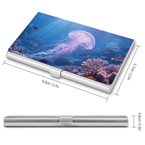 Jellyfish Swimming Business Card Holder Slim - Metal Aluminum Alloy Credit Card Holder Case, Professional Flip Cover Business Cards Organizer Wallet for Men & Women (Buckle Style)2