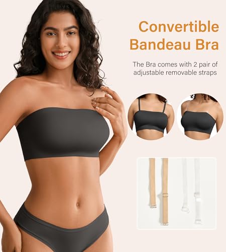 Image of DEANGELMON Strapless Bras for Women Non-Slip Silicone Bandeau Seamless Tube Top Bralette Comfy Non Padded Stretchy Stylish
