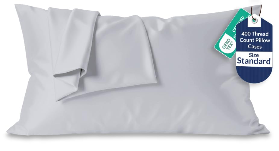 Image of Royale Linen 400 Thread Count 100% American Grown Cotton Standard Pillowcase Set - Luxury Sateen Standard Pillow case - 20 inchx26 inch Inch - Soft & Smooth Set of 2 Silver Pillowcases - (Std, Spanish Silver)