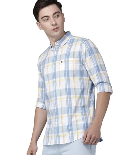 Image of THE BEAR HOUSE Men's's Checked Slim Fit Casual Shirt | Blue | TBH-SFERA-BL