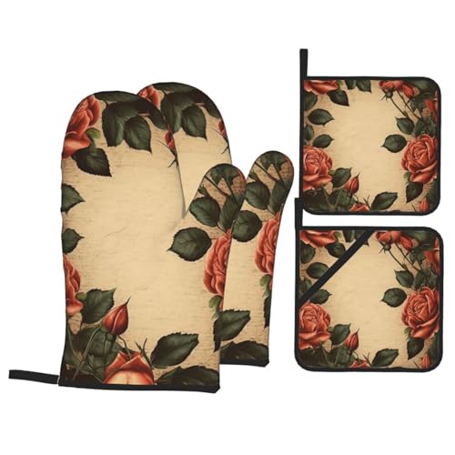 Lot de 4 maniques motif roses élégantes pour cuisson au four - 2