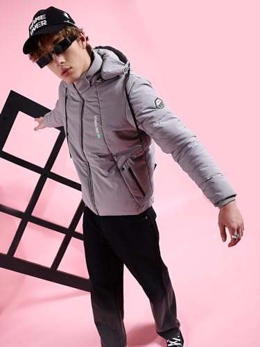 Image of The Indian Garage Co Men Black Regular Fit Solid Hooded Bomber Jacket