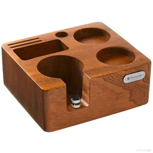 Image of Tamping Station for Portafilters Solid Wood Espresso Accessories 5-Slot Organizer with Anti-Slip Base & Adjustable height (small)