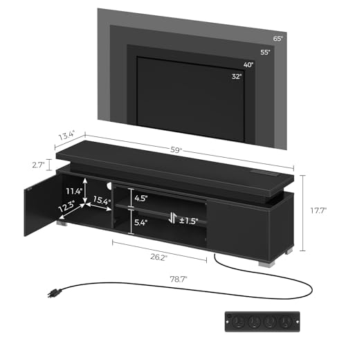 image for Rolanstar TV Stand with Power Outlet & LED Lights, Modern Entertainmen
