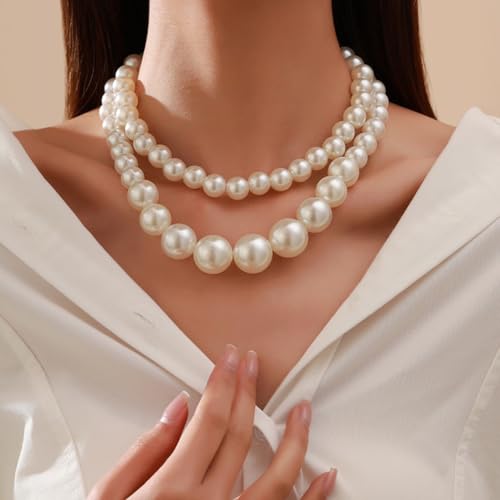 Image of Shining Diva Fashion Set of 2 Stylish Choker Pearl Necklace for Women and Girls (15965np)