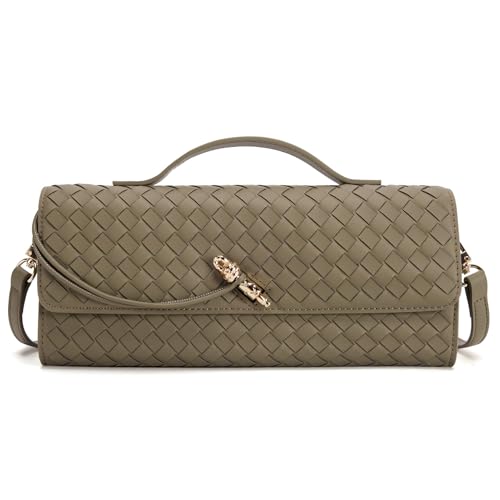 ROMANTIC CROWN Bolsa Feminina Bolsa Clutch Noite Bolsa Transversal Bolsa de Ombro Bolsa Mão com Trançado, Couro PU Vegan, com Alça Ajustável e Fecho de Nó, Para Casamento, Festa (Verde-Oliva)