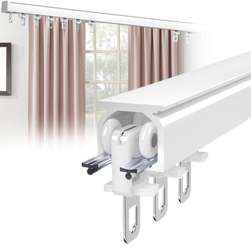 Sistema de riel de cortina – riel silencioso de aleación de aluminio para cortinas correderas, montaje en techo/pared, longitud ajustable de 90 cm a 340 cm