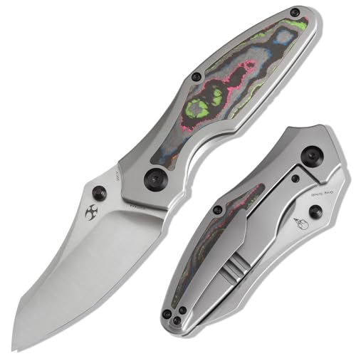 KANSEPT Baba Yaga Pocket Folding Knives for Men Women Camping Hiking Folding Knife 3.06'' Satin CPM 20CV Blade EDC Knife with Bead Blasted Titanium 80S Camo Carbon Inlay Handle Everyday Carry K1074A4