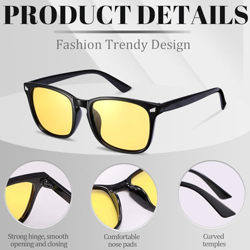 Image of Polarized Sunglasses for Women Men Night Vision Glasses Anti Glare | Yellow Anti Glare UV400 Lens, Lightweight Square Frame, for Day Night Use, Driving, Fishing, Cycling, Traveling