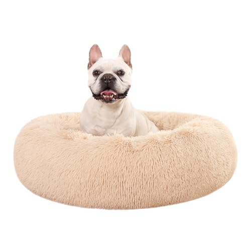 Image of Amazon Basics Washable Donut Pet Bolster Faux Fur Bed with Removable Cover, Anti-Slip Bottom for Dog, Beige, 36 inch x 36 inch