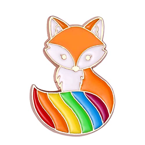 Image of Cute Cartoon Animal Enamel Pins Rainbow Pet Cat Lapel Pin Brooch Badge Fox Button Pin Rabbit Brooches for Women Girls Clothing Backpacks Bags Hats Accessory