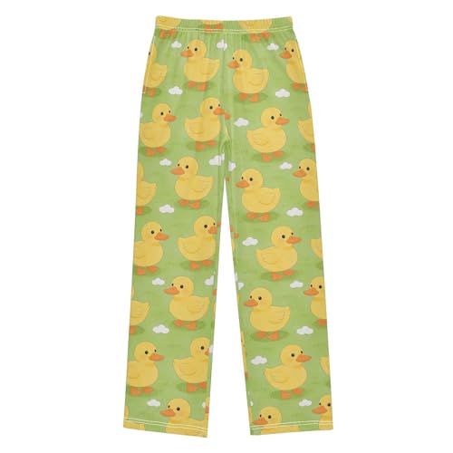 Yuiboo Elastic Waistband Pjs Trouser Yellow Duck Green Outfits Lounge Pajama Pants Gifts With 2 Pockets 13-14Y