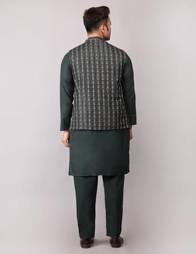 Image of Men's Cotton Silk Blend Regular Kurta Pyjama, Embroidered Nehru Jacket /Waistcoat Set