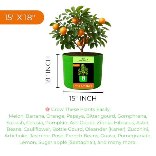 Image of Kingwell grow bags 15x18 inch pack of 8 For Terrace Garden Vegetable Plant Grow Bags Fruits Growing Containers For terrece Gardening