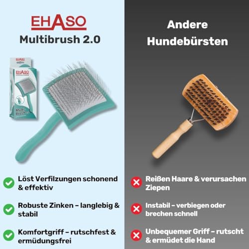 EHASO Hochwertige Hundebürste Multibrush türkis, große Ausführung | Entfernen Sie mühelos und schmerzfrei