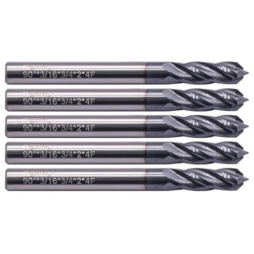 Image of 4 Flute 90 Solid Carbide Drill Mill Set(5Pcs, 3 /16 inch), AlTiN Coated | 90 Included Angle, 3 /16 inch Cutting Dia, 3 /16 inch Shank, 3 /4 inch LOC, 2 inch OAL For Milling Alloy Steel, Carbon Steel, Iron, Copper