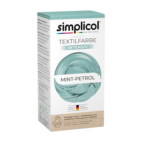 simplicol Tinte textil intenso de color verde menta, fácil de teñir en la lavadora, color líquido y polvo de fijación, 1 unidad