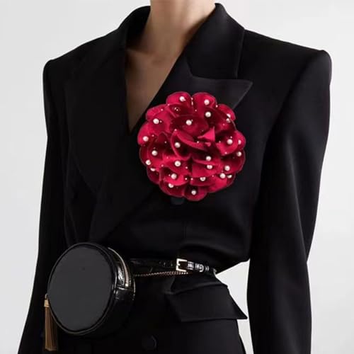 Image of Big Flower Pins for Clothes Fabric Rose Flower Brooches for Women Large Delicate Elegant Flower Lapel Pin for Wedding Party Dance Banquet Wedding Guest Dresses Suit Accessories 7.5in