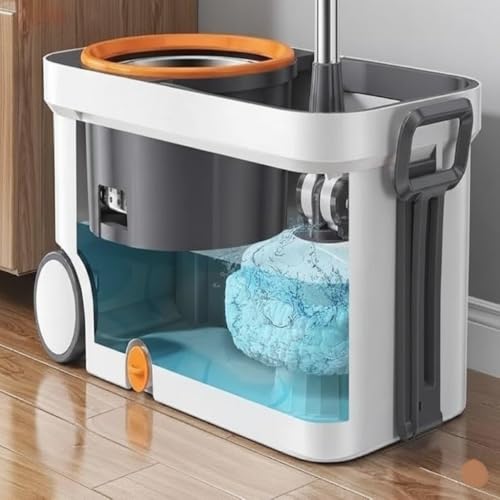 Image of 360 Rotating Easy Floor Cleaning Bucket Spin Mop with Stainless Steel Adjustable Handle & Wheels mop Set with 2 Microfiber Refill (Bucket Spin Mop)