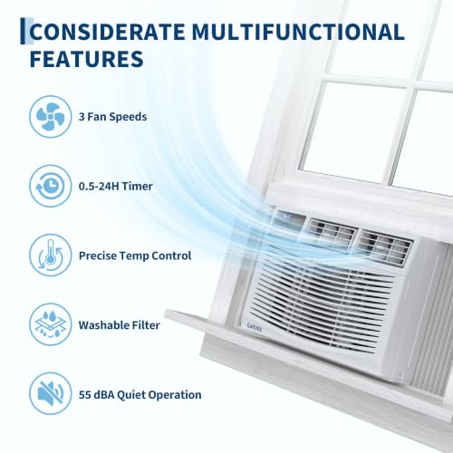 Image of GarveeHome 8000 BTU Window Air Conditioner, Cools up to 350 Sq. Ft | Window AC Units with Remote Control, 3 Cooling & Fan Speeds, Quiet Operation, LED Digital Display, Ideal for Bedroom
