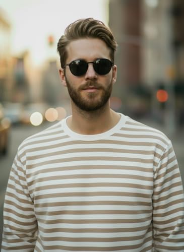 Image of Mack Jonney Men's Black Cotton Full Sleeve T-Shirt | Soft Breathable Casual Wear | Stylish Striped Round Neck Tshirt-JMAK-107