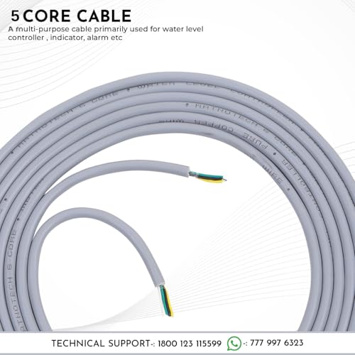 Image of RATNOTECH 5 Core Copper Wire for Water Level Controller & Indicator, 20 Meters - Tinned Copper, Virgin PVC, Durable Multistrand, Color-Coded for Easy Installation