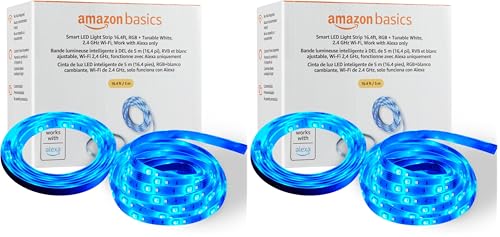 Image of Amazon Basics Smart LED Light Strip, 16.4 Feet, RGB + Tunable White, Compatible with Alexa Only, 2.4 GHz Wi-Fi, No Hub Required (Pack of 2)