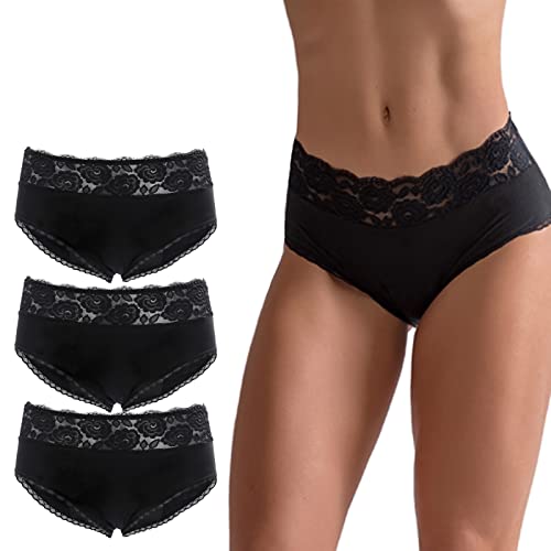 Ohbabyka Damen-Menstruationsunterwäsche Voller Schutz, weiches, atmungsaktives Höschen, Stretch-Höschen, Normal- und Übergröße, 3er-Pack (L, Schwarz (3er-Pack)) Cover