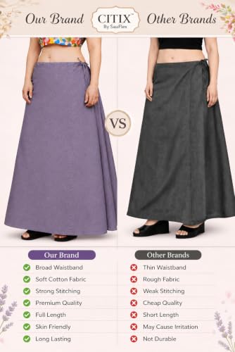 Image of CITIX Pure Cotton Petticoat for Women's Saree | Adjustable Drawstring Waist