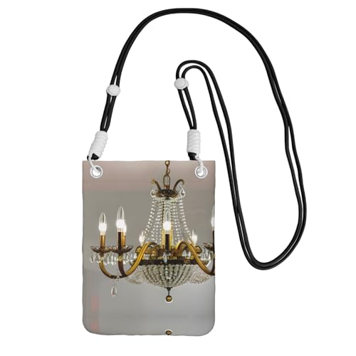 女性用小型クロスボディ携帯電話パース、ミニファッション携帯電話スリングバッグ、ボールルームシャンデリアプリント, ブラック, One Size