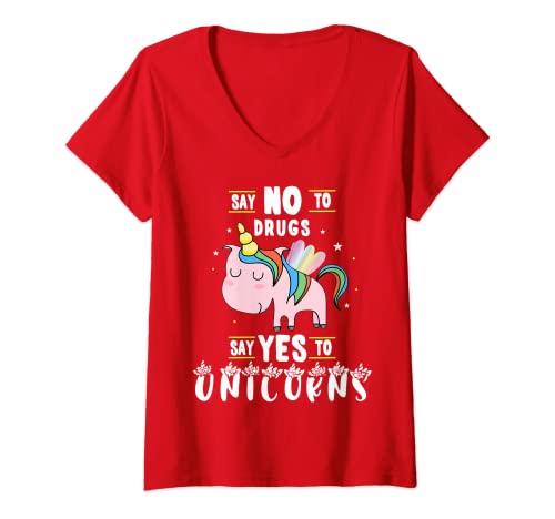 Mujer La Semana de la Cinta Roja Di No A Las Drogas Di Sí A Los Unicornios Regalo Camiseta Cuello V