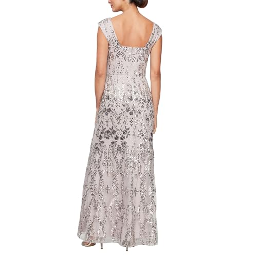 Alex Evenings Women's Petite Long Sleeveless Embroidered Fit and Flare Dress with Square Neckline2