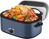 Sunvivi Electric Roaster, 28-Quart Electric Roaster Oven featuring a Glass Lid, Ideal for Turkey Roasting with Self-Basting Cover, Detachable Pan, Cool-Touch Handles, Blue