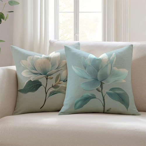 Housses de coussin pour salon de jardin déco fleur bleue extérieure