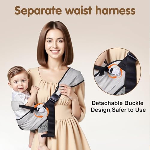 Image of Baby Sling Carrier,Baby Sling with Waist Harnes(Black) | Adjustable Shoulder Straps,Portable,Lightweight,Non-Slip Hip Seat,Easy to Use,Safety Buckle,Comfortable,Great for Travel