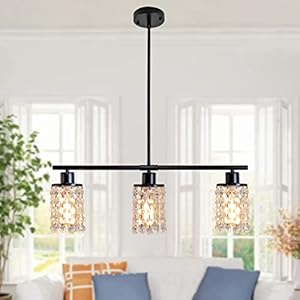 JHLBYL Zwarte Kristallen Kroonluchter, 3-Lampen E27 Vintage Industriële Plafondlamp, Moderne Zwarte Metalen Hanglamp…
