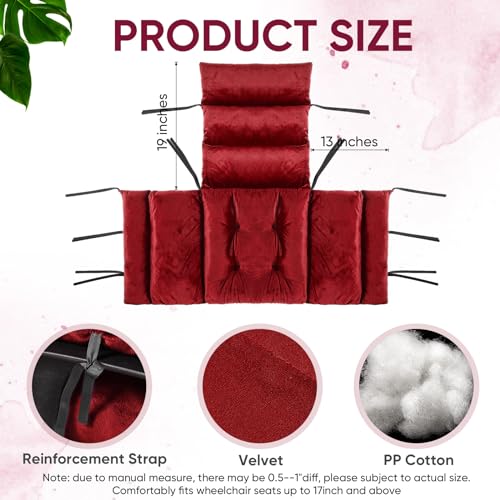 Suzile Wheelchair Cushion Wheelchair Seat Cushion with Strap Recliner Suitable for 18 Inches Armrest and Support for Senior(Burgundy)