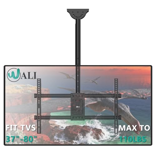 WALI Ceiling TV Mount for Most 37 to 80 inch Flat Screen Display Hanging TV Mount Bracket with Swivel Tilt Fits LED LCD OLED 4K TVs up to 110lbs Max Mounting Holes 600x400mm (CM3770) Black