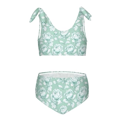 White Flowers Girls Tankini Swim Set, Two Piece Swimsuits Summer Bikini Swimwear Set for Girls, 4T