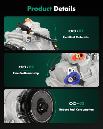 Image of SCITOO AC Compressor fit for BMW for 335d 3.0L 2009-2011 | Fast Cooling, Ultra Low Noise (≤72 dB)Air Conditioner Compressor with Clutch, Easy Installation, 1011026 64509174802 639836