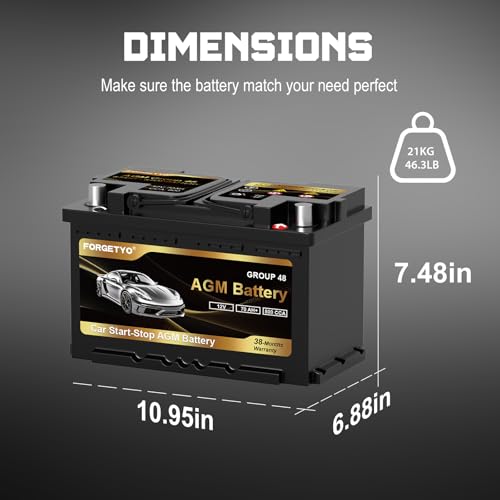 Image of 48-H6-AGM BCI Group Size 48 AGM Car Battery, 12V 70 AH, 132RC, 800 CCA Auto Battery, Rechargeable Maintenance Free Automotive Battery